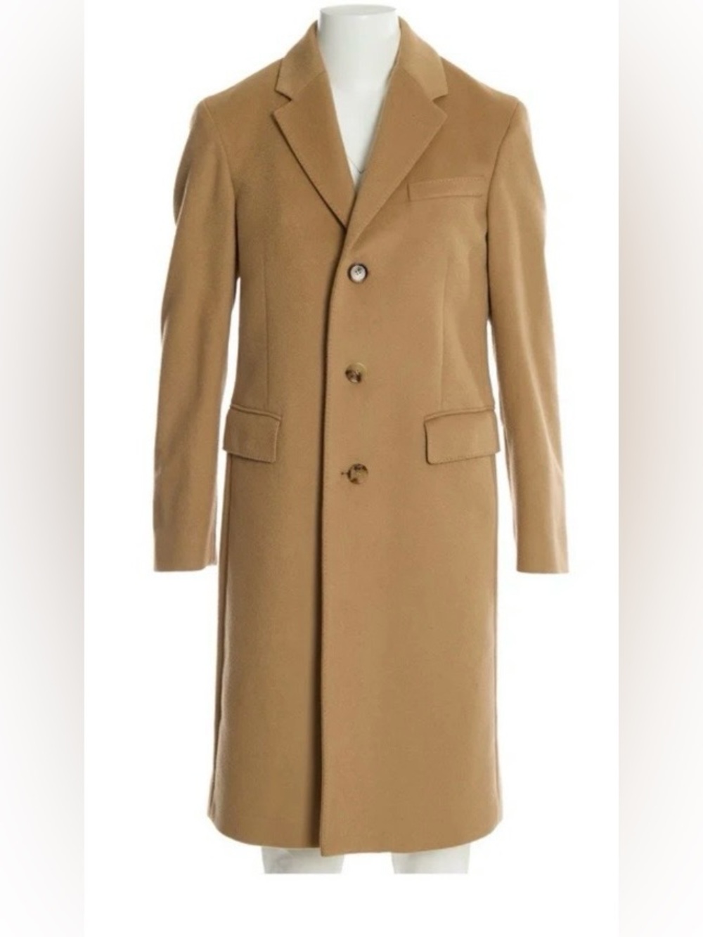 Burberry Camel Single-Breasted Wool Overcoat